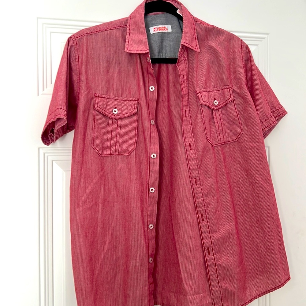 Michael Brandon red and white shirt